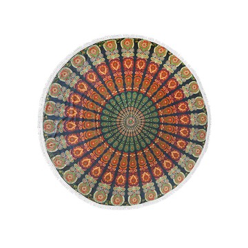 印度孔雀絲邊圓形掛毯 / 野餐墊 / 沙灘巾 － 熱情