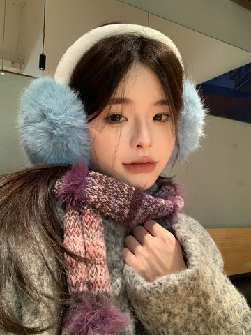 楊超越同款藍色保暖耳罩冬季毛茸茸護耳耳暖騎車學生防寒防風百搭