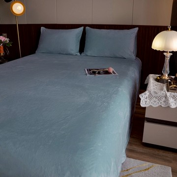 ins風冬季加厚牛奶絨純色床單單件男水晶絨單雙人被單枕套三件套