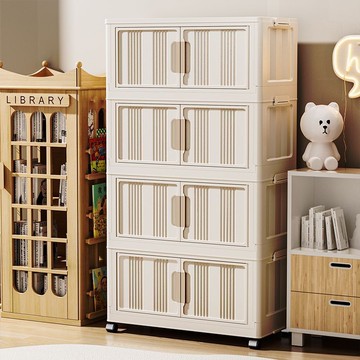 塑料折疊落地置物架62面寬免組裝雙開門折疊櫃衣服雜物玩具儲物櫃