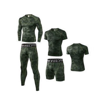 迷彩綠運動內襯男體能訓練服速干打底緊身衣健身內搭短袖長袖T恤