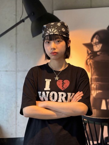 小眾趣味打工人自嘲破碎愛心印花T恤純棉做舊質感WORK字母oversiz女生上衣 印花寬鬆情侶短袖T 上衣女 美式t