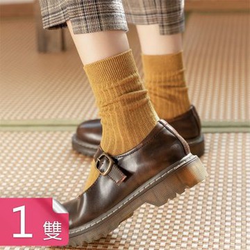 【荷生活】復古色面料舒適日式女款中筒襪 彈力適中棉柔親膚羅紋堆堆襪-1入組