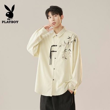 花花公子中國風翠竹刺繡長袖襯衫男生訂婚領證穿搭新中式古風套裝