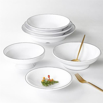 密胺高邊意境盤子商用餐盤餐廳飯店高腳盤深盤酒店仿瓷湯盤上菜盆