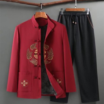 【巴黎精品】現貨+預購 新中式唐裝套裝中國風襯衫長袖上衣長褲休閒男裝-加絨滿福男裝3色a1kr51