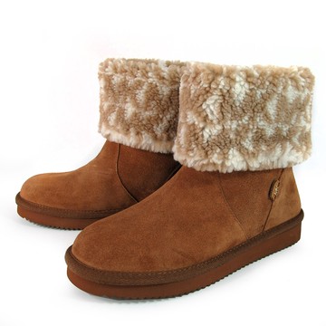 MICHAEL KORS JULIA 馬鞍棕麂皮折邊LOGO平底毛靴