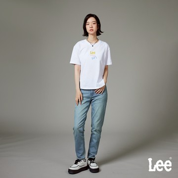 Lee 413 彈性高腰標準小直筒牛仔褲 中藍洗水 LB417110601