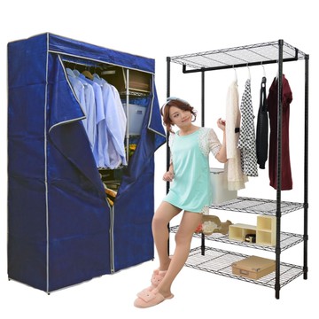 【品樂生活】45X120X210CM 四層吊衣架組贈布套/電鍍/烤漆/置物架/衣櫥/衣架/衣櫥