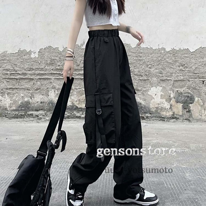 大人気新品 ユニセックス カーゴパンツ ポケット付き 韓国 ストリート オルチャン ブラック