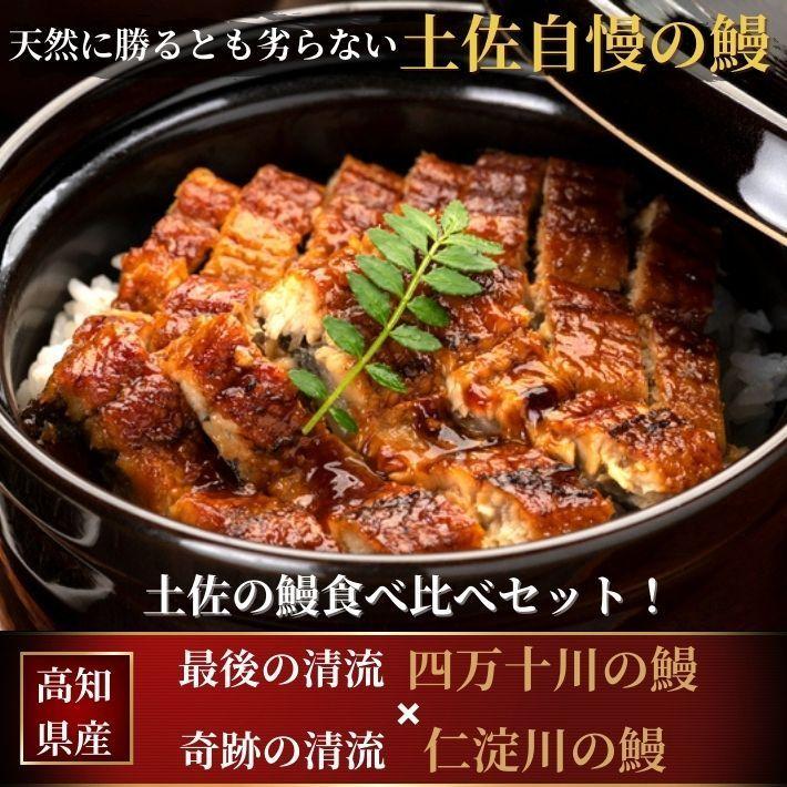 高知県産 うなぎ 蒲焼き 四万十川 仁淀川 食べ比べ 無投薬 国産  各2本  ギフト 贈答