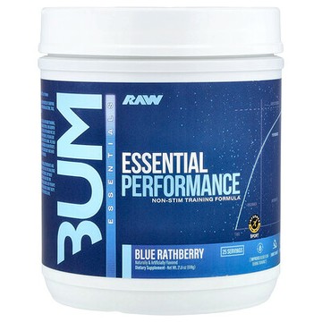 Raw Nutrition, Bum Essentials，Essential Performance，無興奮成分訓練配方，藍莓樹莓味，21.8 盎司（618 克）