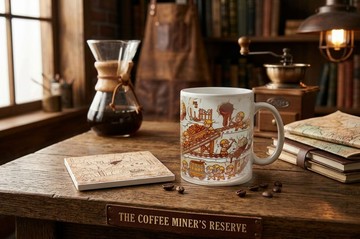 【一杯一墊時光組合】原創設計馬克杯+白瓷吸水杯墊(贈束口袋)