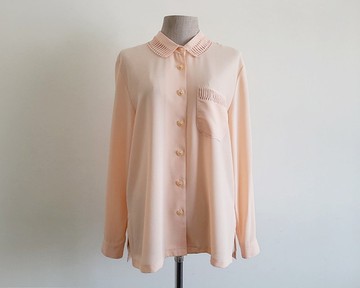 復古橘色刺繡領口襯衫 女款長袖上衣 M號