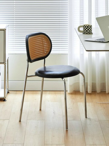 家用餐椅    藤編餐椅家用輕奢高級感休閑咖啡廳椅侘寂風民宿餐廳復古靠背椅子