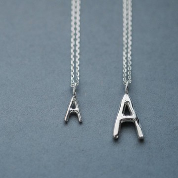 2件組) A 手寫風格 姓名縮寫 字母 對項鍊 925 銀