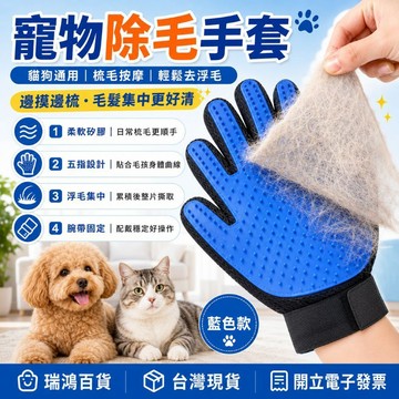 【瑞鴻百貨|台灣現貨】寵物除毛手套 藍色款 貓狗通用梳毛手套 矽膠按摩刷 去浮毛 黏毛清潔 寵物美容手套 清潔手套