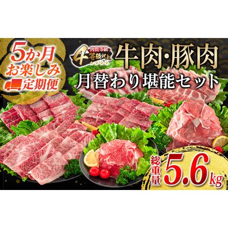 ふるさと納税 5か月 お楽しみ 定期便 牛肉 豚肉 月替わり 堪能 セット 総重量5.6kg 肉 牛 豚 国産_I25-23-A 宮崎県日南市