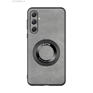 適用三星A55羊巴皮手機殼A35磨砂皮紋A25護鏡支架A15超薄防摔保護套Magsafe磁吸充電