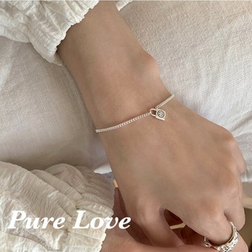 Pure Love樂芙 / 正韓 銀飾【S925純銀】B0818簡約通體純銀手鍊笑臉小鎖頭鏈條手鏈 / 銀