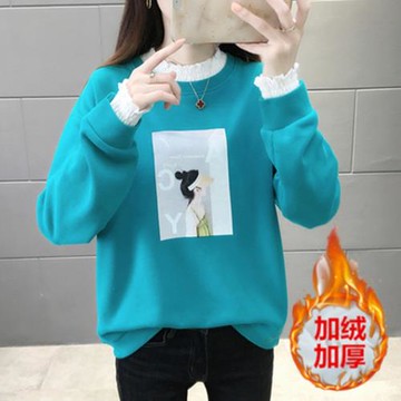 韓版2025秋冬裝假兩件長袖T恤衛衣女加絨加厚寬松打底衫學生上衣