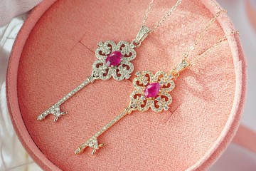 天然紅寶石 925 純銀鍍玫瑰金 項鍊