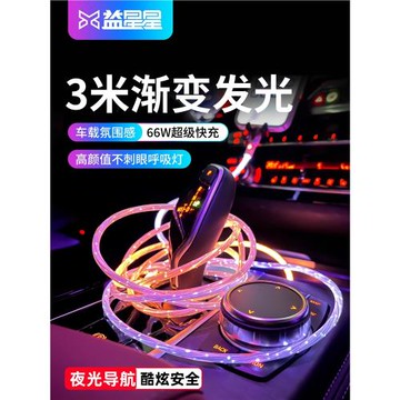 益星星3米車載發光充電線雙C口閃光七彩流光PD快充數據線tpyec氛圍燈適用蘋果華為雙頭TypeC三米加長版超長款