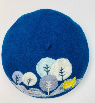 羊毛氈貝蕾帽- 雪林裡的狐狸