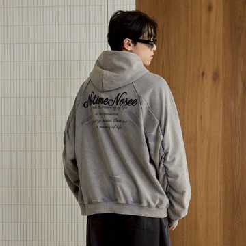 LAKING-復古仿舊水洗刺繡長帽T