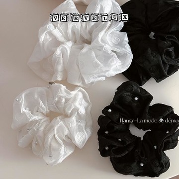 两件9.9折🔥臺灣出貨🔥可開發票✅高級感釘珍珠刺繡大腸髮圈氣質扎頭頭花丸子頭皮筋低馬尾發繩髮飾