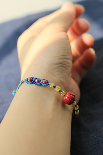 No.8-原創&硃砂 | 高含量帝王砂南瓜珠 編繩 | 吉祥如意