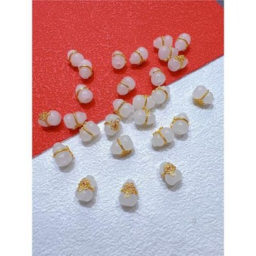 S925純銀鑲嵌天然和田白玉碧玉葫蘆包金配件diy手鏈手串隔珠配飾
