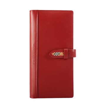 BURBERRY經典LOGO格紋皮革長型穿扣手帳/萬用手冊(紅色)086036-1｜GoBrand購名牌