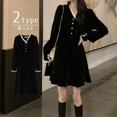 超人気新品ボリューム袖Vネックワンピース ワンピース ロング丈 ロング