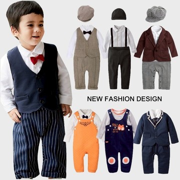 Augelute Baby童衣 男童假吊帶西裝套裝 假兩件男寶寶紳士套裝 男花童服 男寶寶連身衣 60309