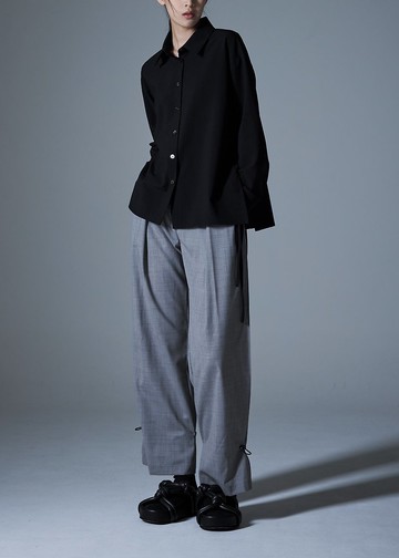 後襬抽繩毛料長褲