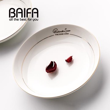 菜盤 創意英文金邊骨瓷家用圓形菜盤子碗盤碟子碗碟菜盤 餐具套裝