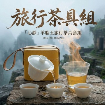 【隔日到貨】旅行茶具組 快客杯 陶瓷一壺三杯 功夫茶具組 戶外露營泡茶組 蓋碗茶杯 輕量收納包 復古山水畫 呵呵茶