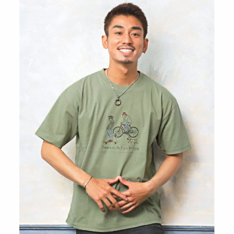 ラグスタイル 米綿刺繍イラストtシャツ Tシャツ メンズ 半袖 イラスト ロゴ 刺繍 米綿 メンズ オリーブ M Luxstyle 通販 Lineポイント最大get Lineショッピング