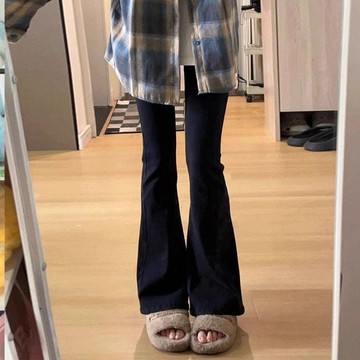 【台灣出貨】小個子黑色微喇牛仔褲女春秋季大碼新款小個子高腰加絨馬蹄顯瘦喇叭褲子小個子穿搭 TKG