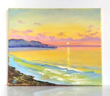 海上日出油畫日落海灘畫海洋牆藝術夏季波浪藝術