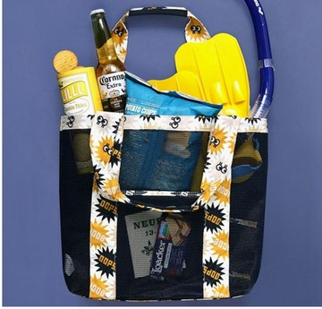 e.city_韓版加厚旅行網格沙灘包購物大方包