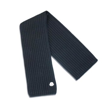 Moncler 品牌刺繡logo編織羊毛混紡圍巾(黑)