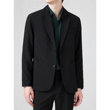 韓系黑色抗皺垂感西裝外套男士春秋季商務百搭休閑痞帥小西服上衣