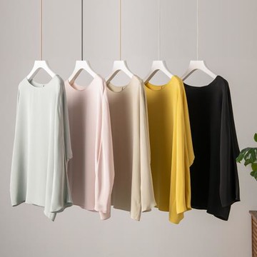 新款30姆米重磅真絲襯衫女桑蠶絲上衣圓領長袖套頭大碼寬松亞光