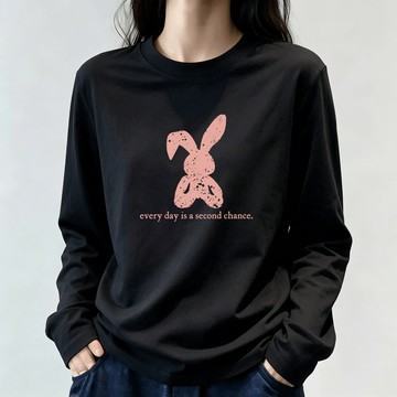 免運 【粉色小兔兔】女裝韓系 純棉長袖 寬鬆大學t長袖 中大尺碼 長t shirt 薄長袖 寬版寬t 1532