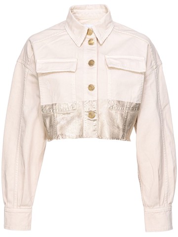 PINKO - metallic panelled denim jacket - women - Cotton - L - Neutrals