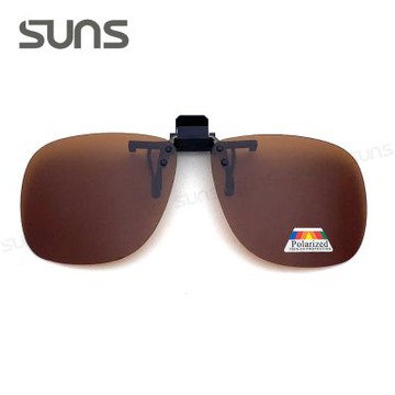 【SUNS】近視專用夾片太陽眼鏡 加大款 Polarized偏光墨鏡 茶色 可上掀/防爆鏡片/防眩光