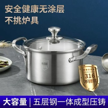 德國316不銹鋼湯鍋加厚家用蒸鍋煮粥鍋燉鍋雙耳燃氣灶電磁爐