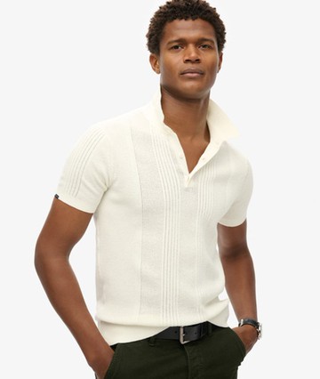 Superdry Men's Men's Short Sleeve Knitted Polo Shirt White / Off White - Size: M